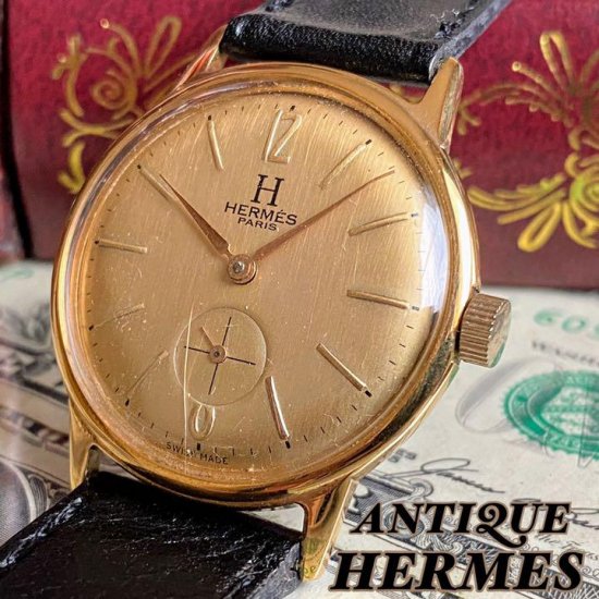 ANTIQUE LUNA /OH済 HERMES エルメス 14KGP ビンテージ 腕時計