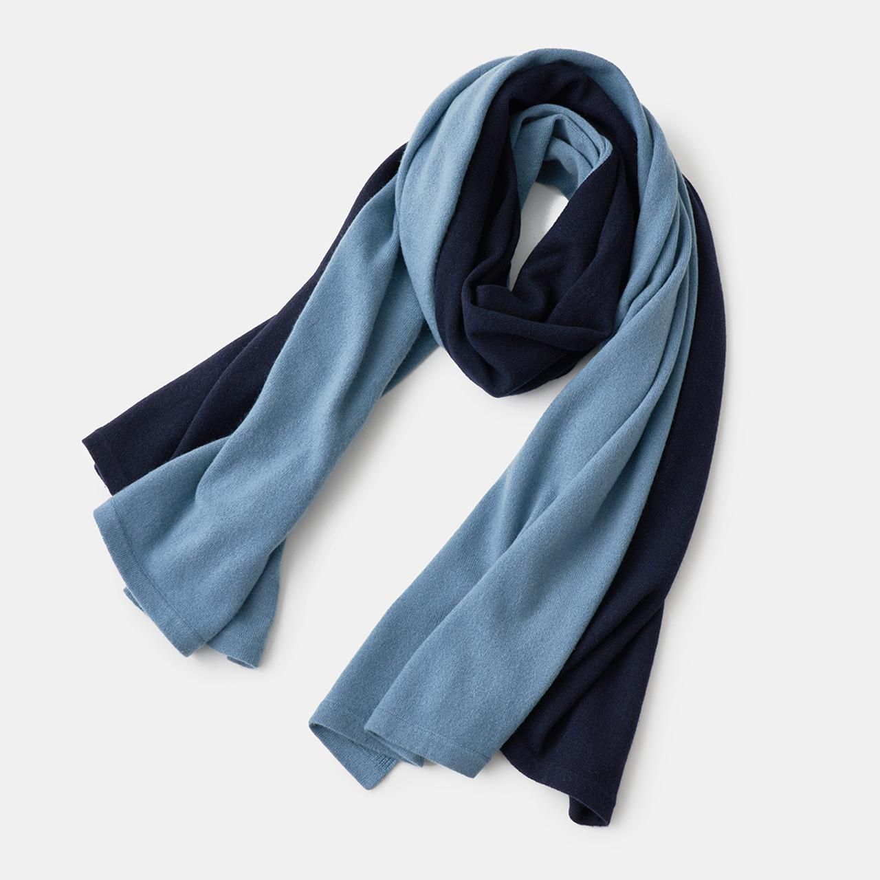 CASHMERE BICOLOR STOLE<BR>SAX GREY  DARK NAVY