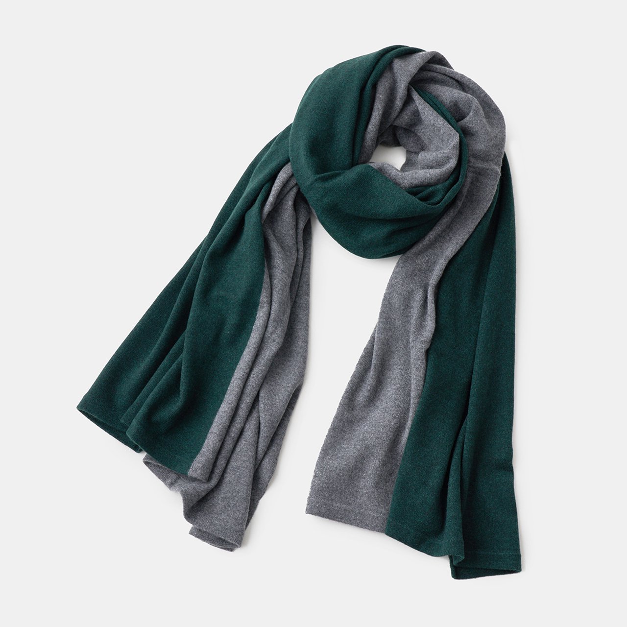 CASHMERE BICOLOR STOLE<BR>CHARCOAL GREY  FOREST GREEN