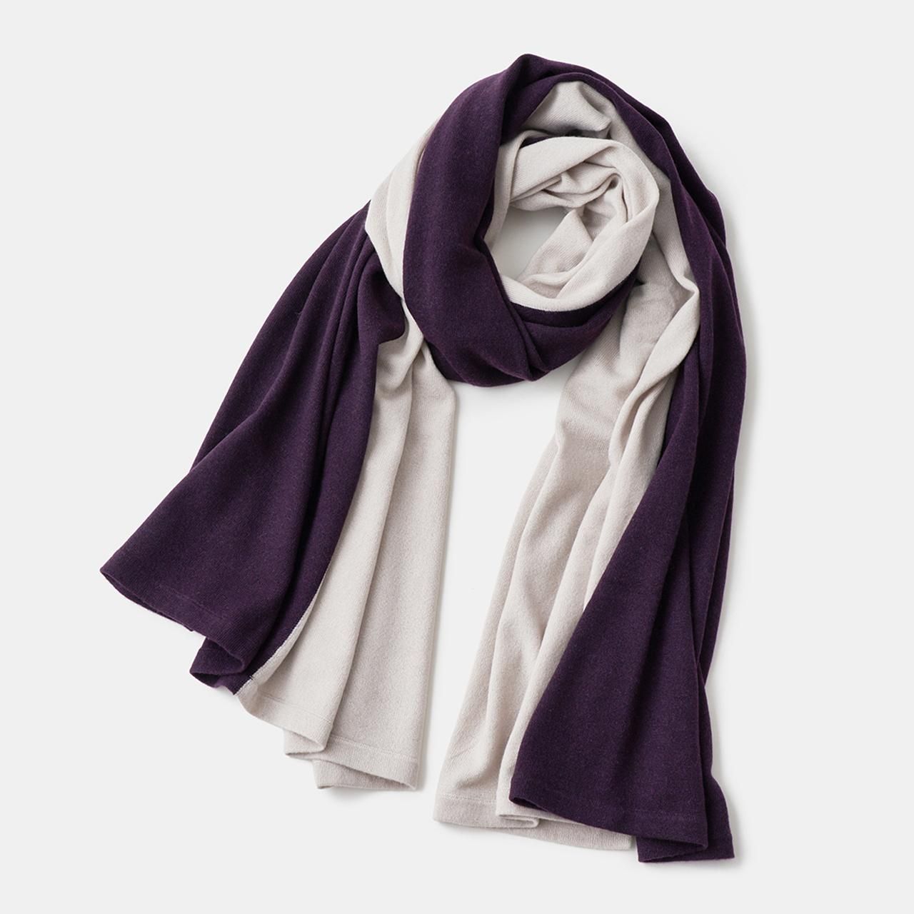 CASHMERE BICOLOR STOLE<BR>PALE JUTE  VIOLET