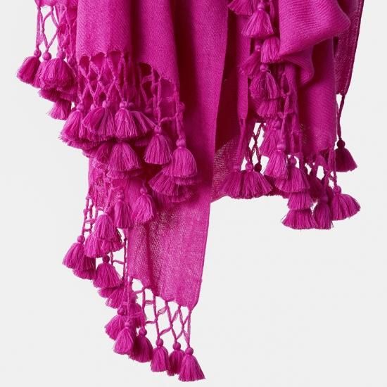 CASHMERE macramé pompon STOLE<BR>PINK