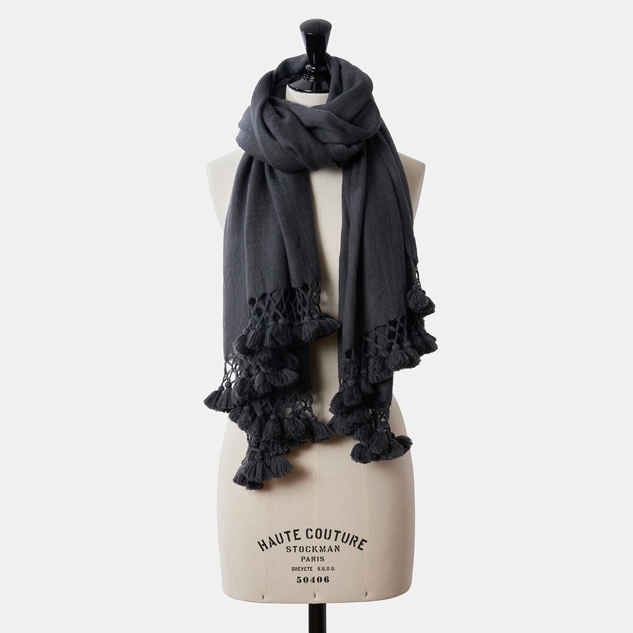 CASHMERE macramé pompon STOLECHARCOAL - maisoncarree