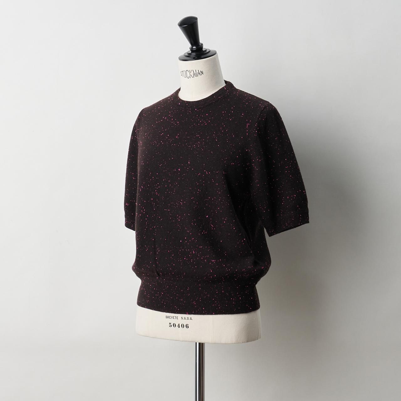 CASHMERE STARDUST HALF SLEEVE TOPS<BR>BURGUNDY