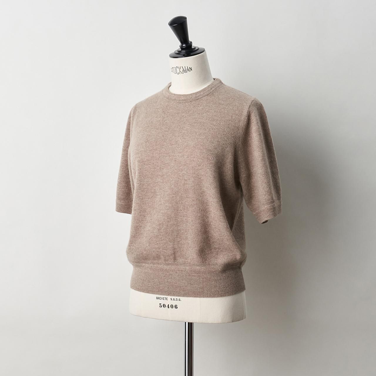 CASHMERE BASIC HALF SLEEVE TOPSNATURAL - maisoncarree CASHMERE BASIC HALF SLEEVE TOPSNATURAL - maisoncarree