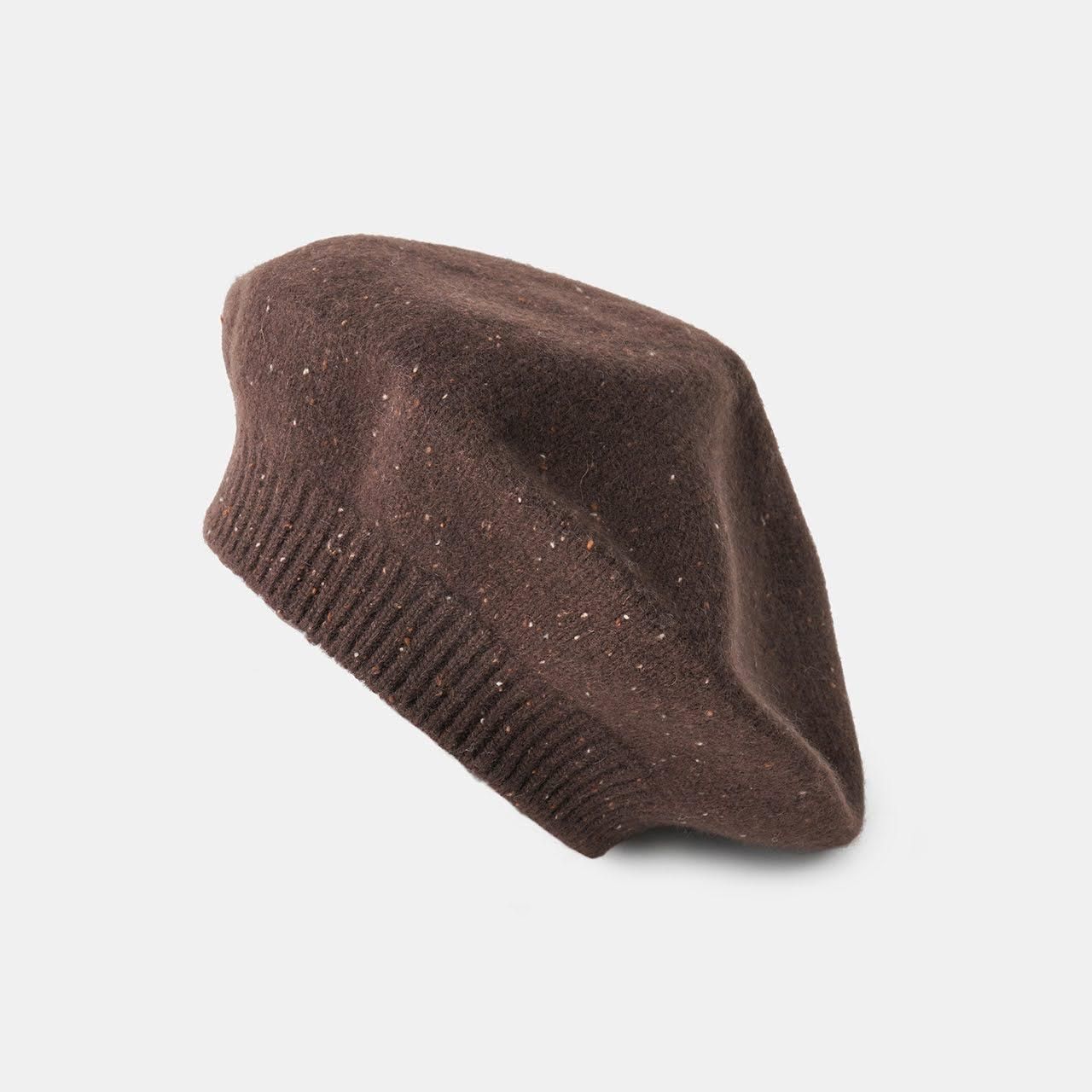 CASHMERE STARDUST BERET<BR>ALMOND CHOCOLATE