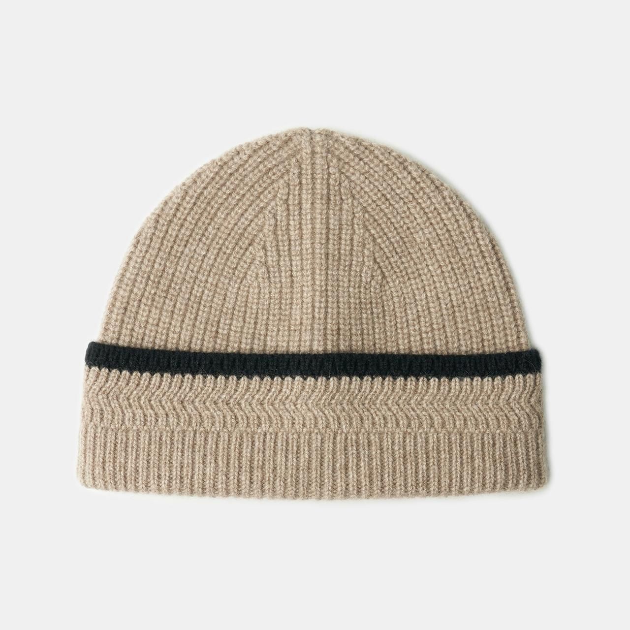 CASHMERE  BEANIE<BR>BEIGEBLACK