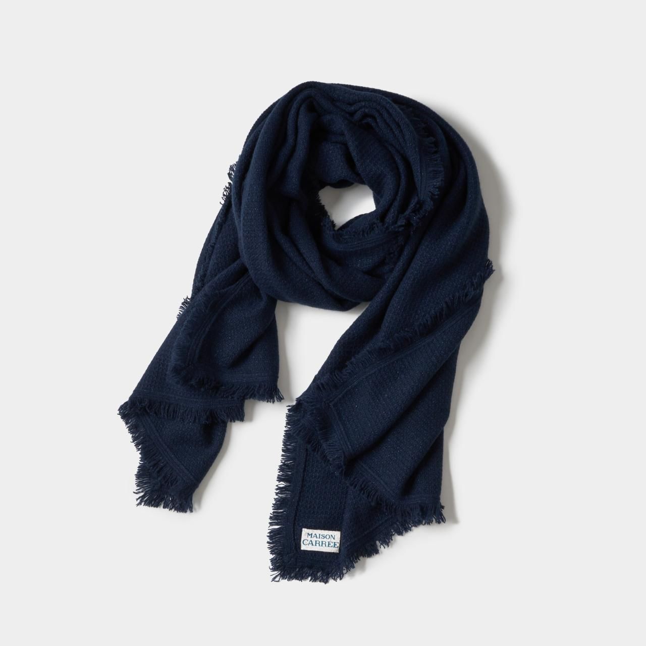 CASHMERE MILKY WAY FRINGE STOLE<BR>NAVY