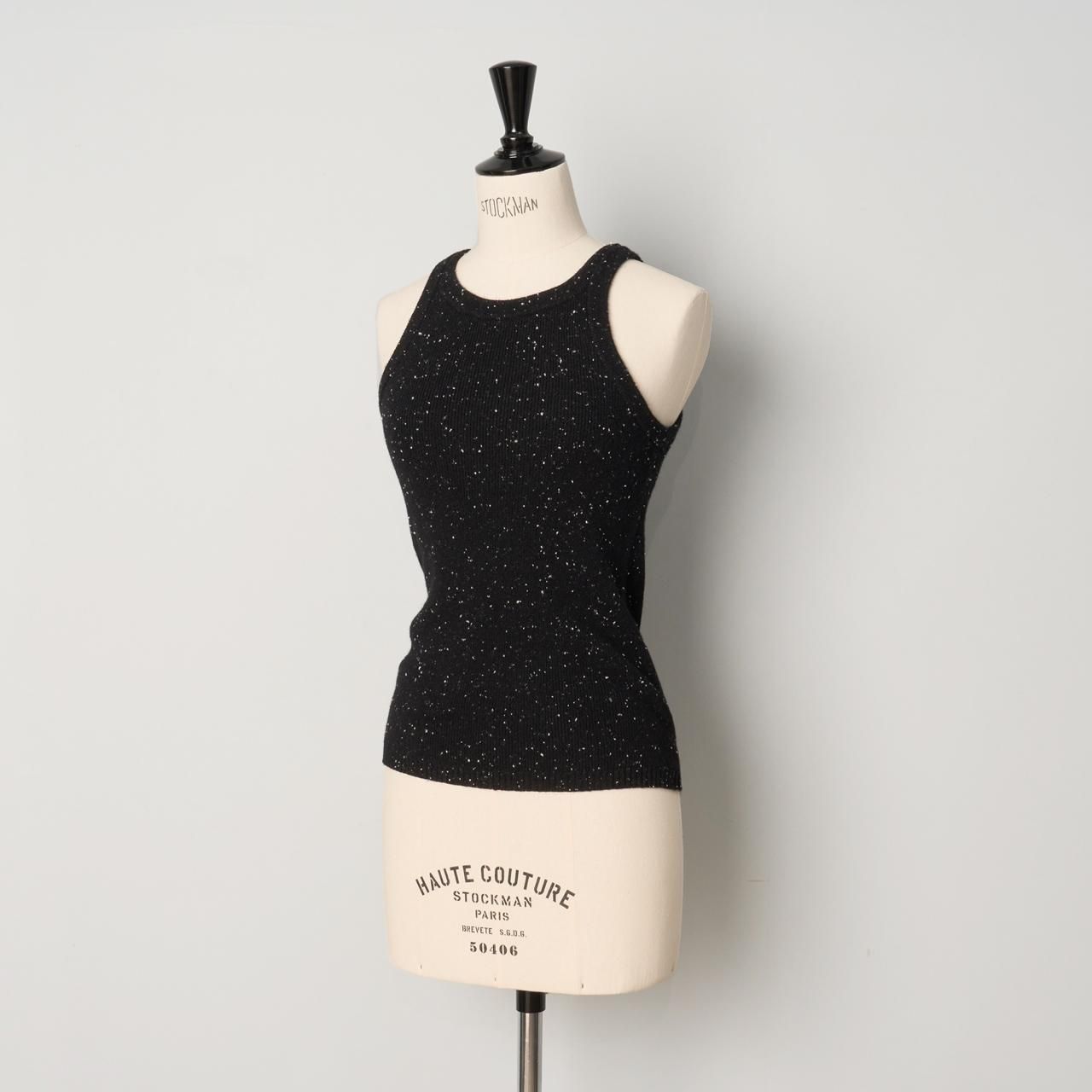 CASHMERE STARDUST TANK <BR>BLACK