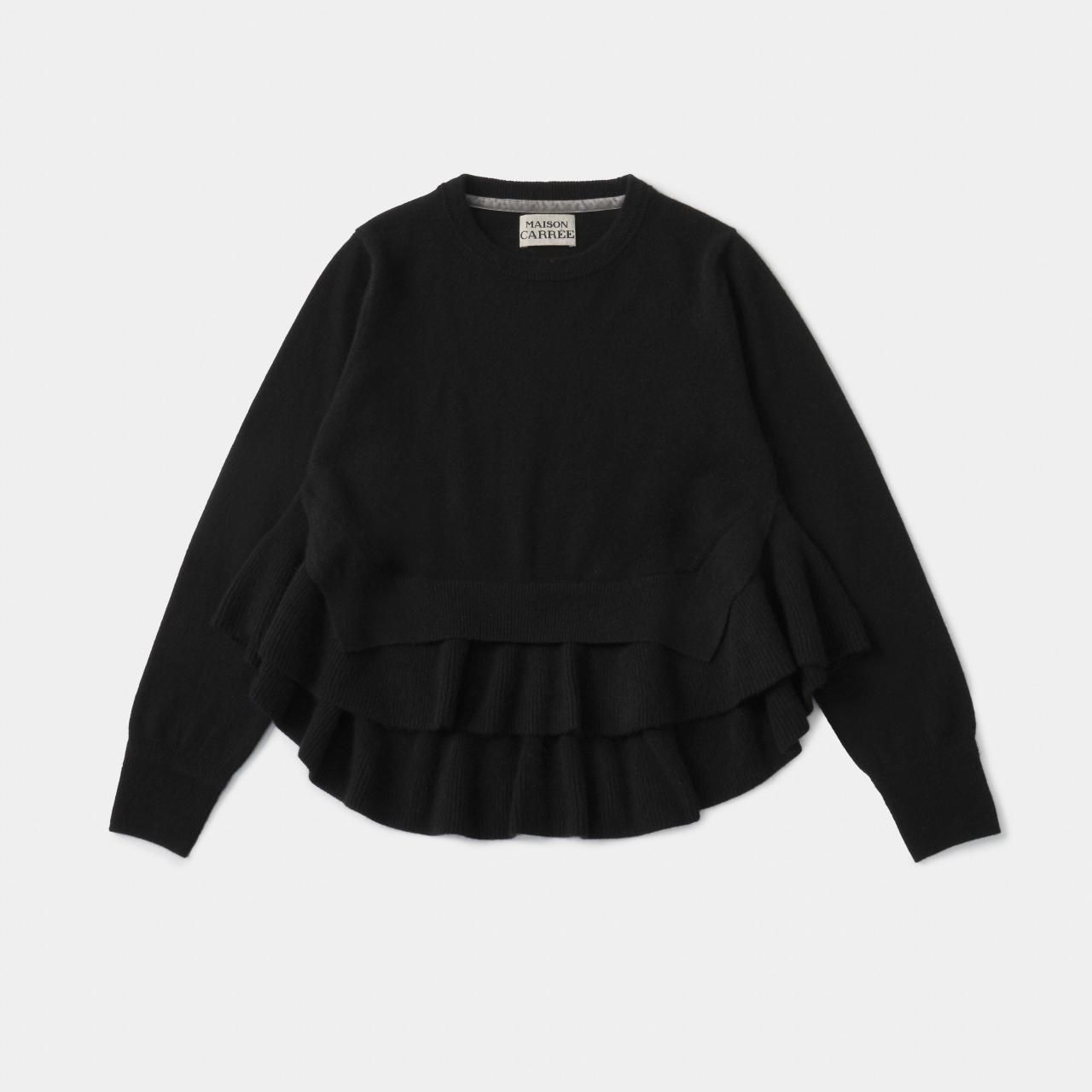 CASHMERE FRILL KNIT<BR>BLACK