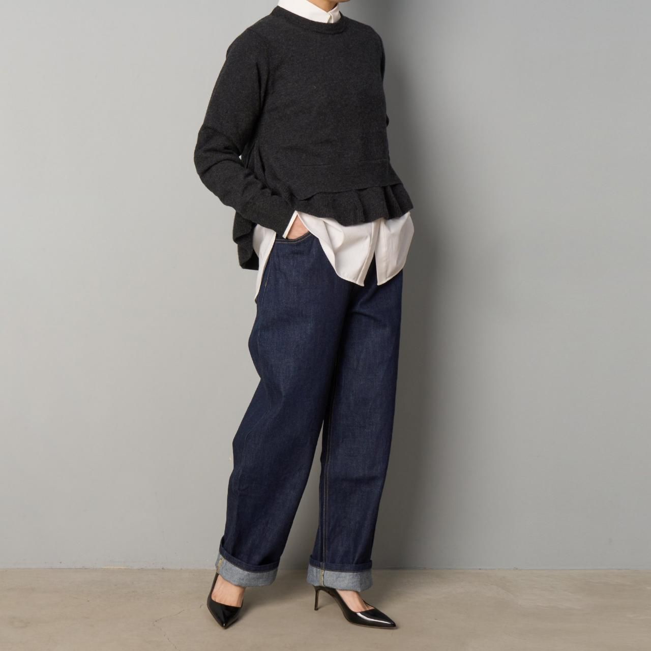 CASHMERE FRILL KNITCHARCOAL - maisoncarree