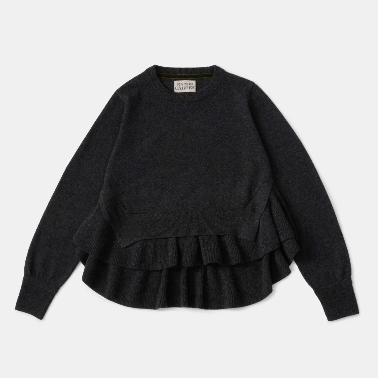 CASHMERE FRILL KNIT<BR>CHARCOAL