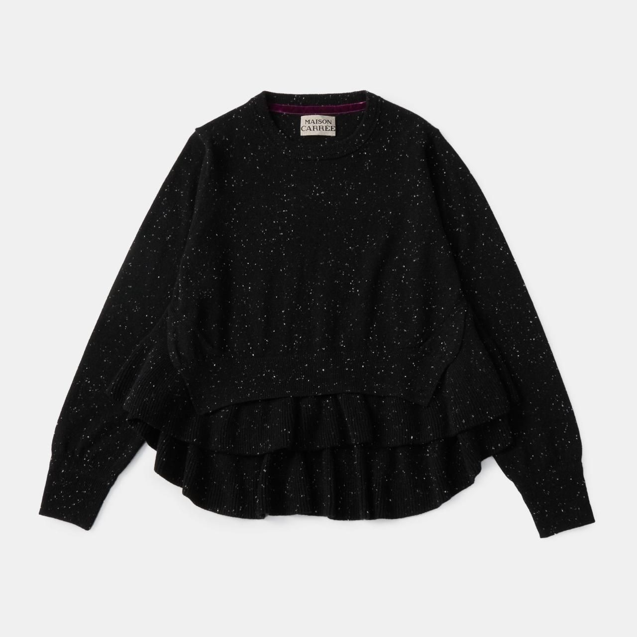 CASHMERE STARDUST FRILL KNIT<BR>BLACK
