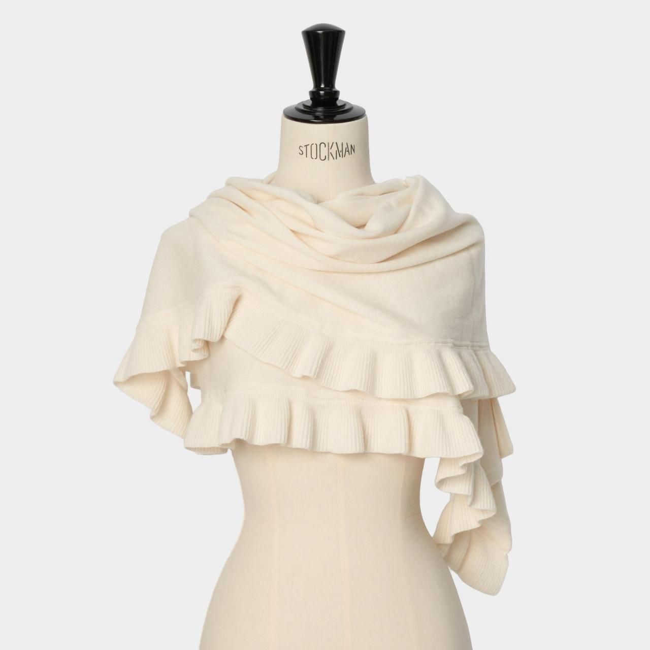 CASHMERE FRILL STOLE 180<BR>IVORY