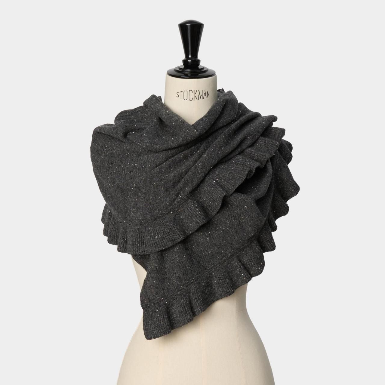 CASHMERE FRILL STARDUST STOLE 140<BR>CHARCOAL