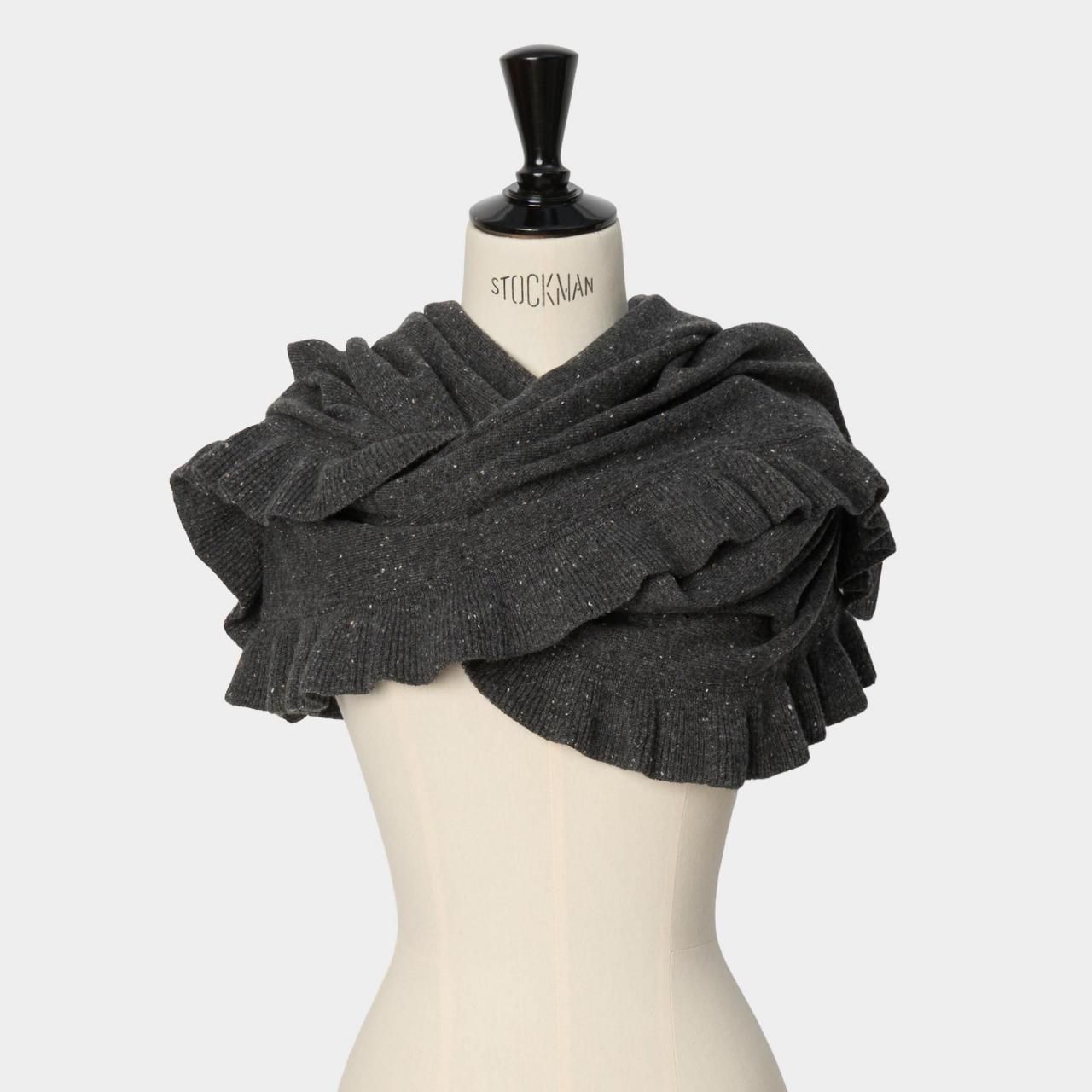 CASHMERE FRILL STARDUST STOLE 180<BR>CHARCOAL