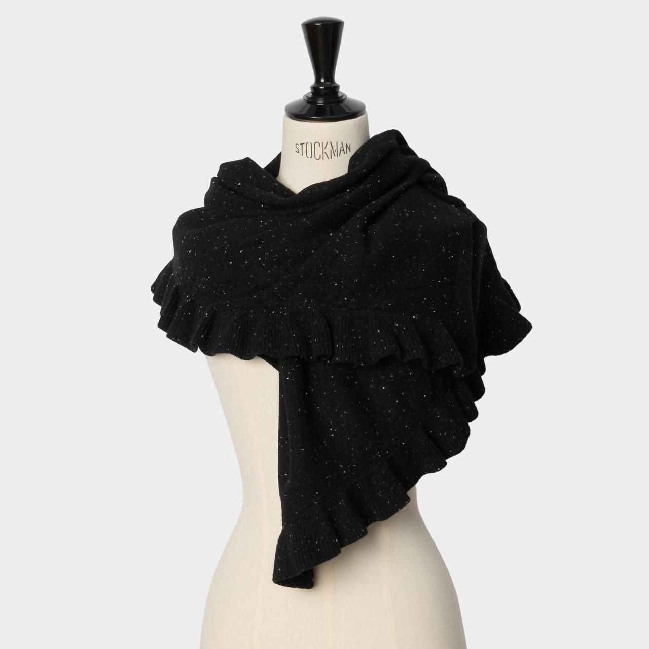 CASHMERE FRILL STARDUST STOLE 140<BR>BLACK