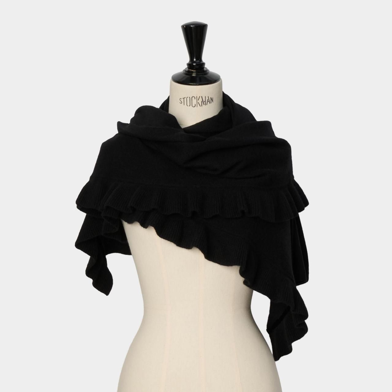 CASHMERE FRILL STOLE 180<BR>BLACK