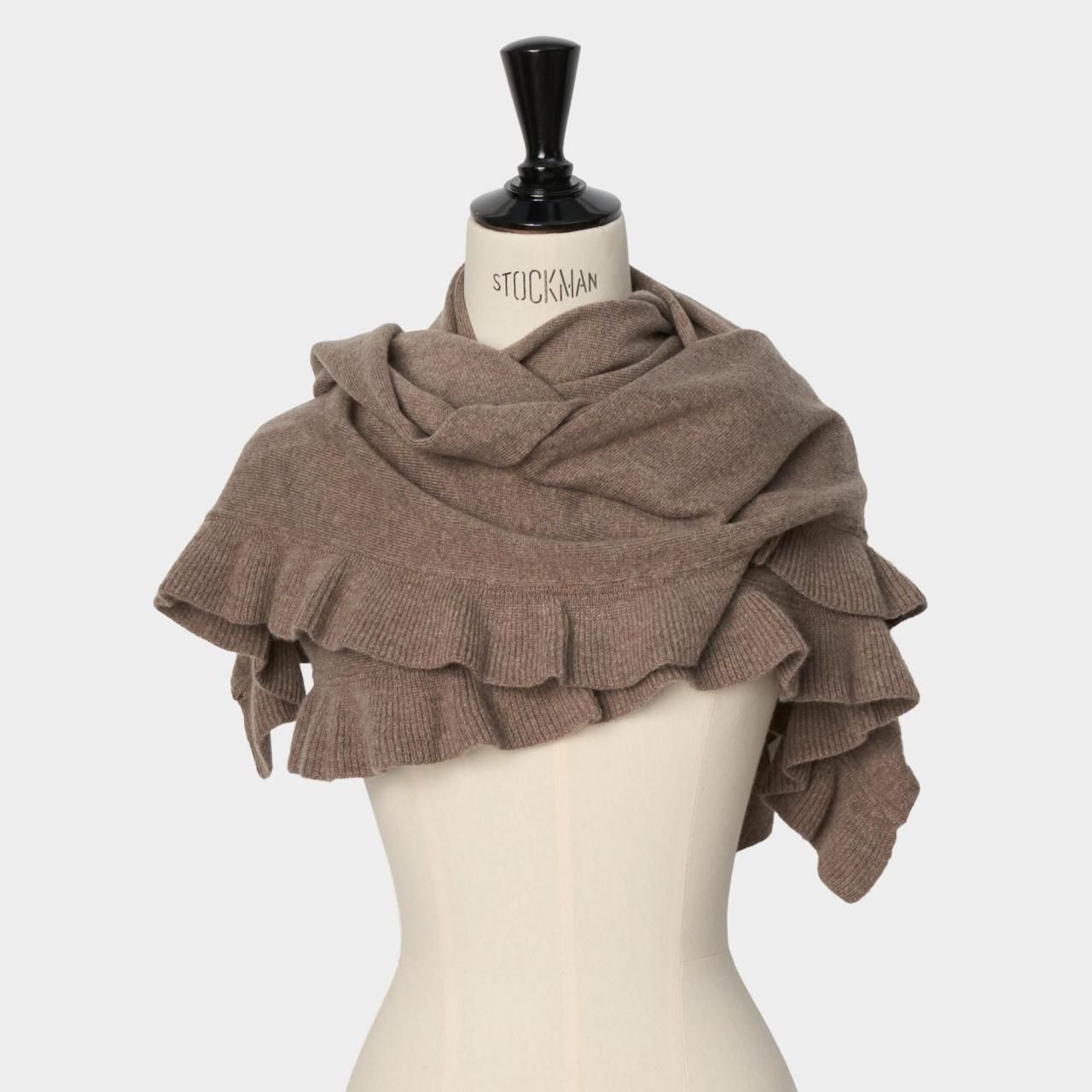 CASHMERE FRILL STOLE 180<BR>SAND BEIGE