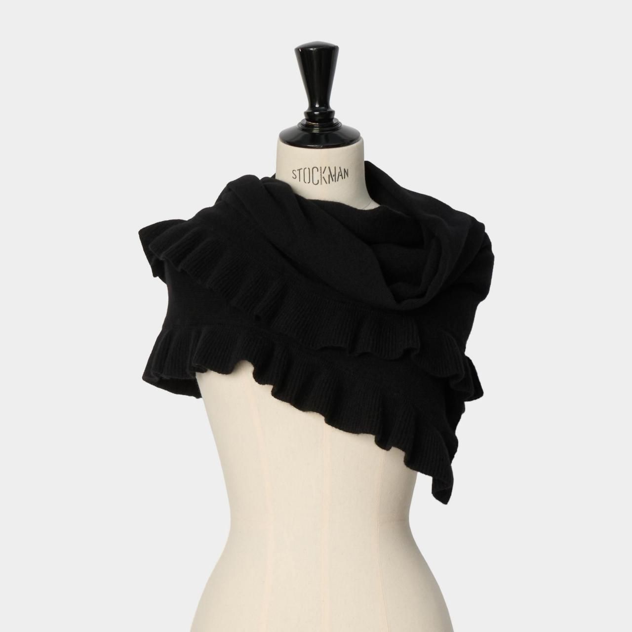 CASHMERE FRILL STOLE 140<BR>BLACK