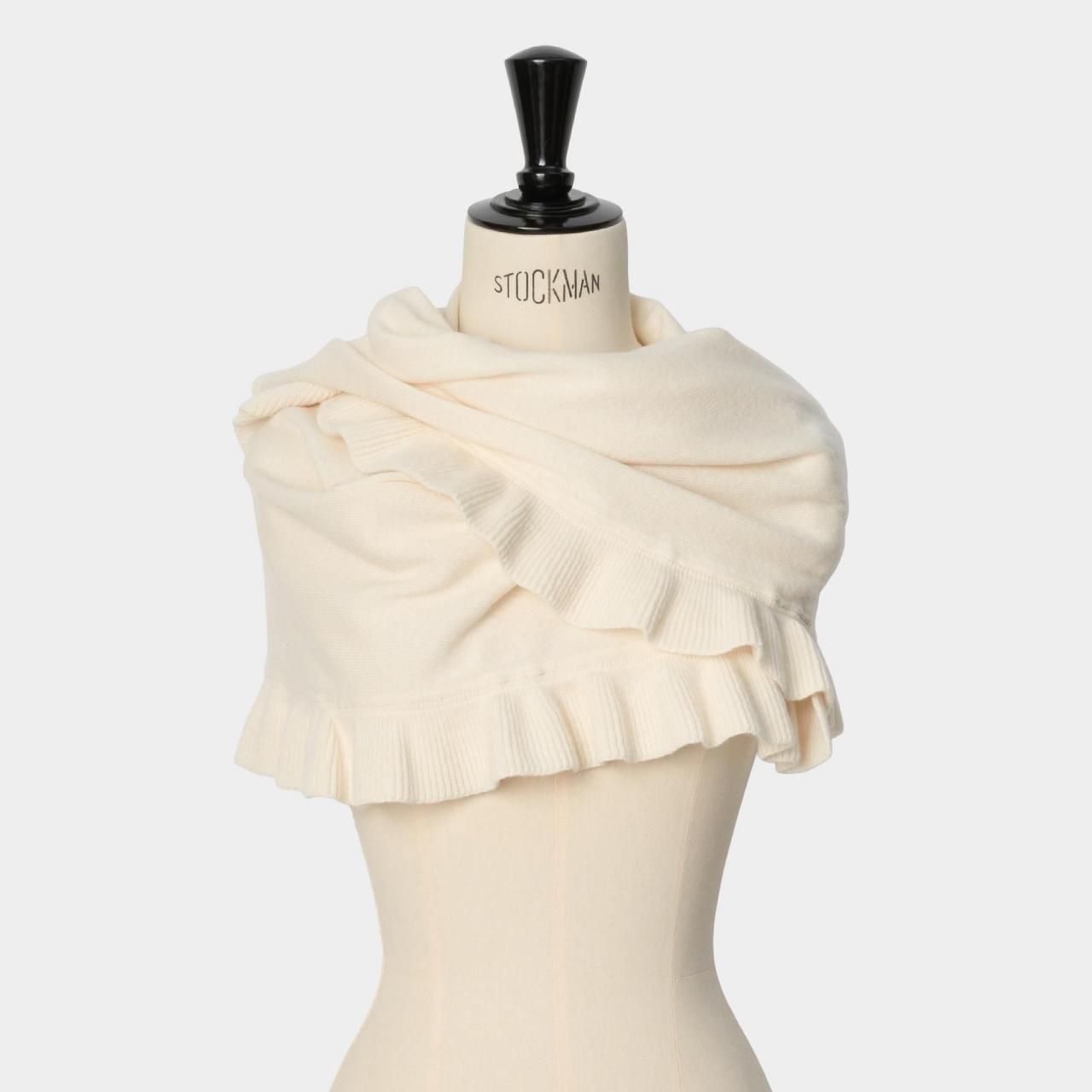 CASHMERE FRILL STOLE 140<BR>IVORY