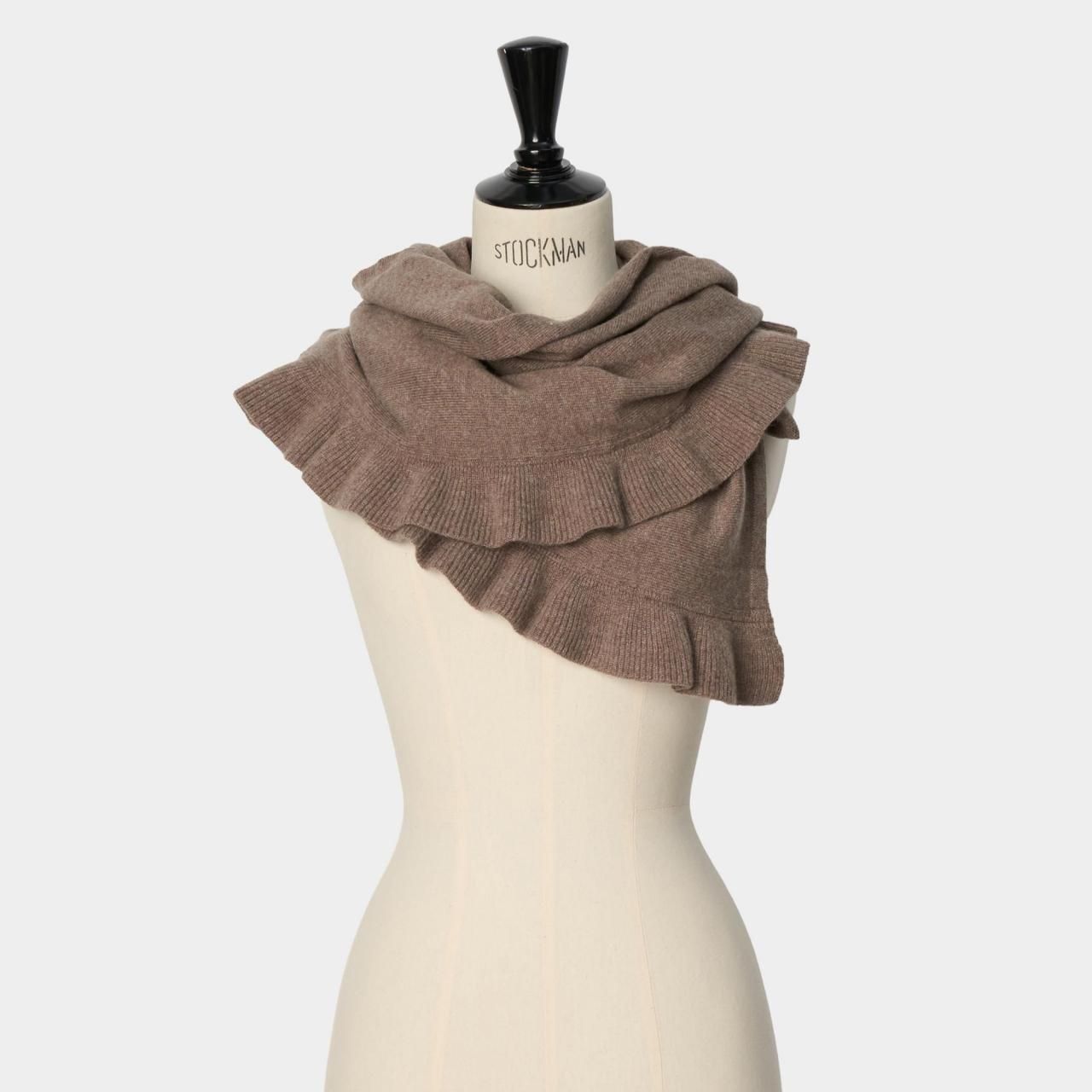 CASHMERE FRILL STOLE 140<BR>SAND BEIGE