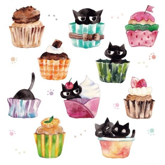 黒猫とカップケーキ フレークシール Colors