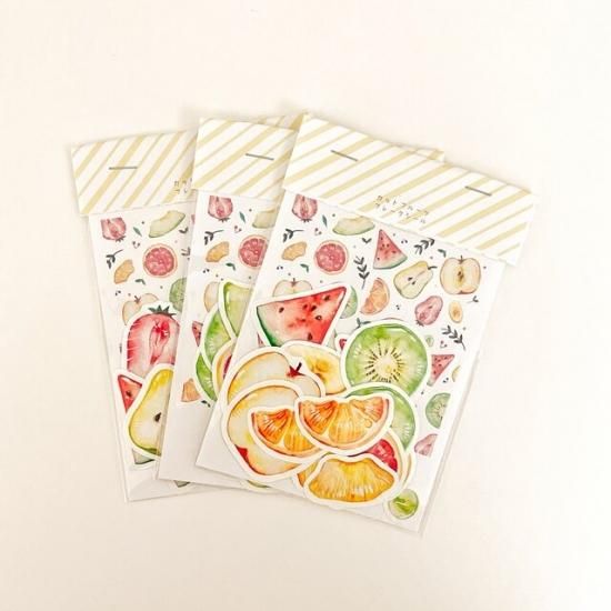 確認用♡フルーツメモ♡手描き　フレークシール しかく④♡手描き フレームシール フレークシール - mine