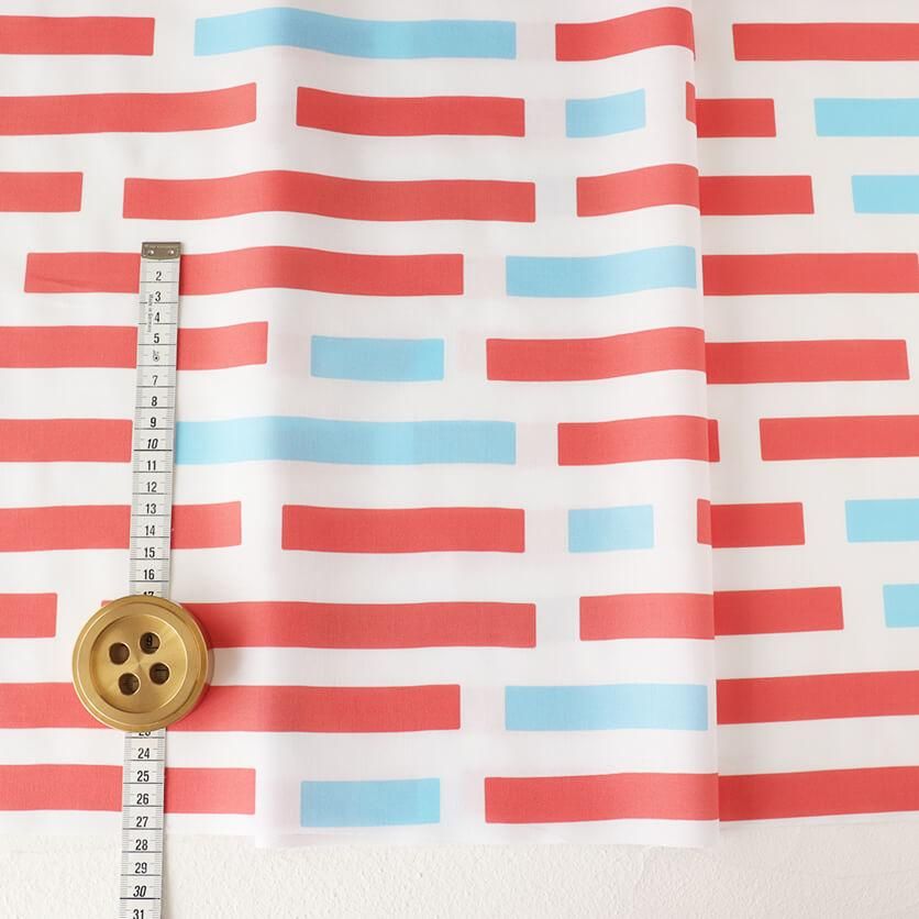 生地見本①ドット、ボーダー、柄 つみきボーダー（レッド×アクアブルー）| nunocoto fabric