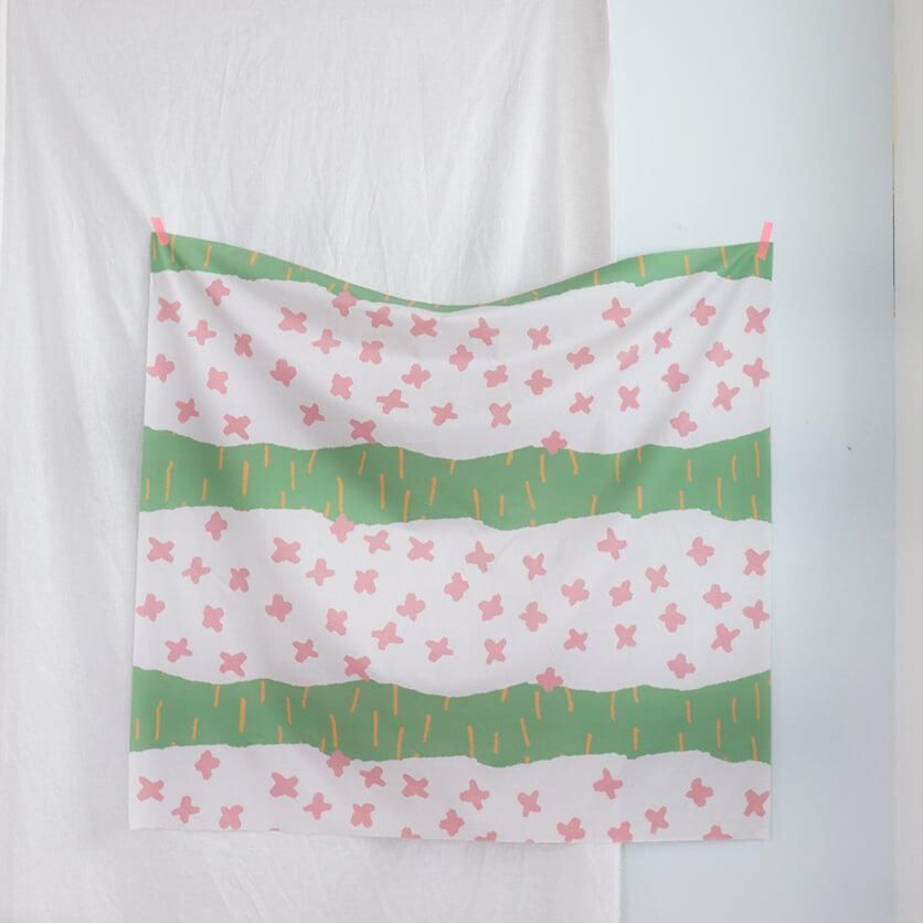 hana ame stripe（オレンジ×ホワイト）北欧・花柄- 布・生地の