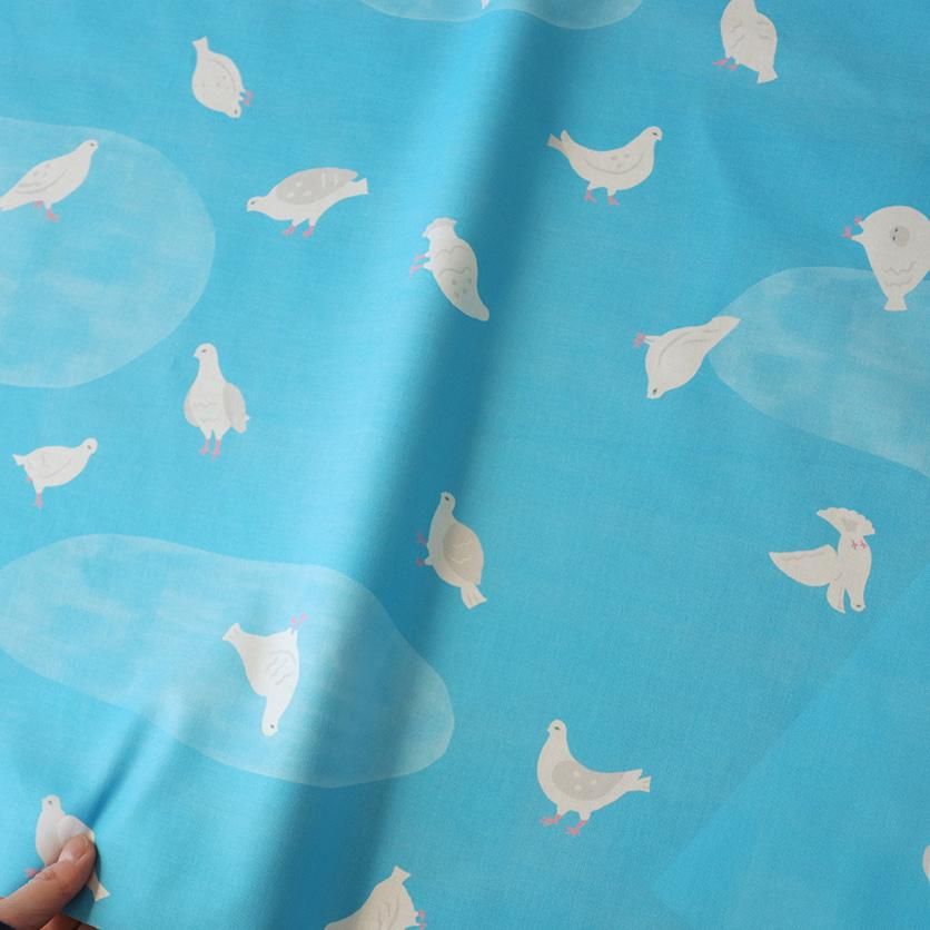はとぽっぽ（ブルー）鳥・はと柄- 布・生地の通販サイト：nunocoto fabric