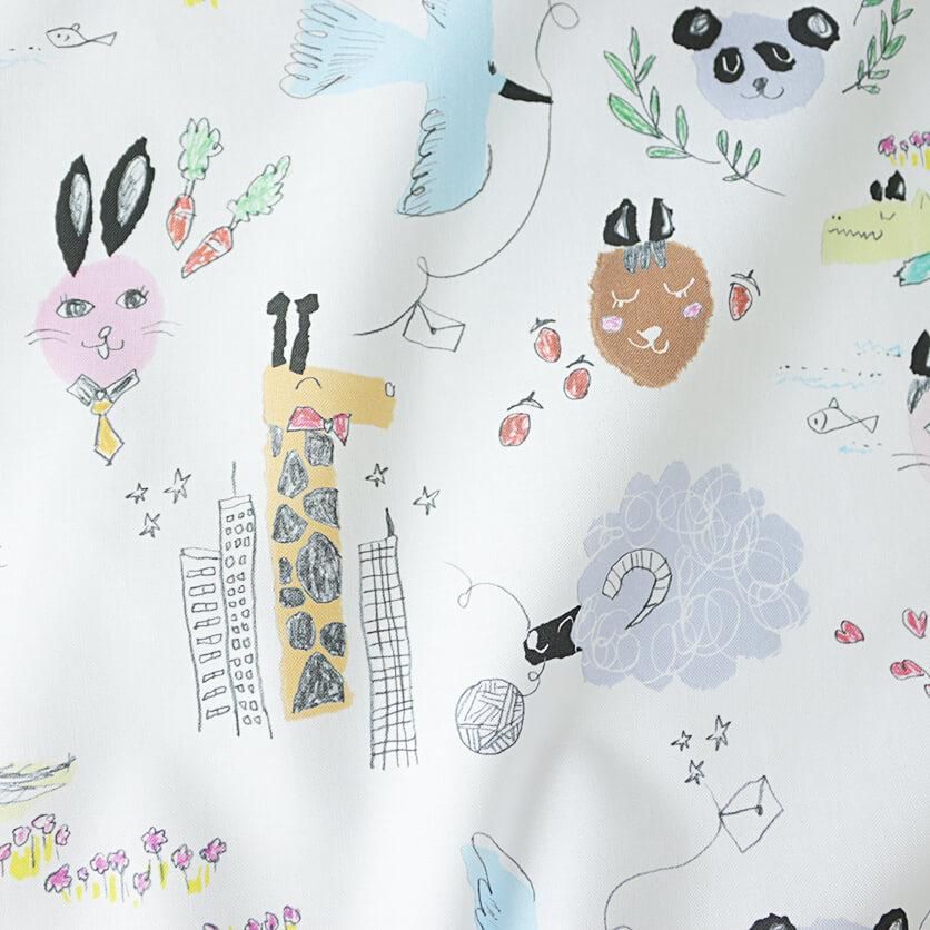 ほのぼの動物ランド（ホワイト） - 生地と型紙の通販サイト：nunocoto