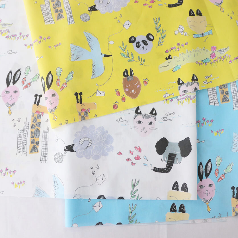 ほのぼの動物ランド（ブルー） - 生地と型紙の通販サイト：nunocoto fabric