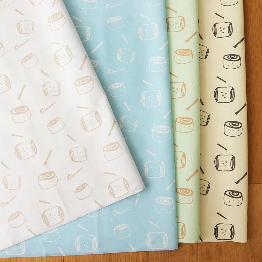 シナモンロール（ナチュラルグリーン）お菓子・スイーツ柄- 布・生地の