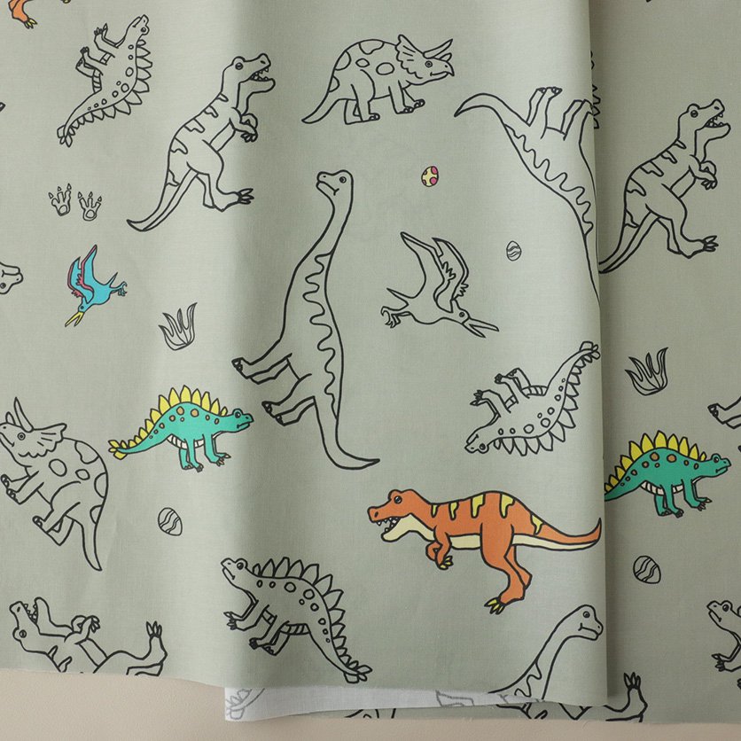 恐竜のダンス（サンドグレー）恐竜柄- 布・生地の通販サイト：nunocoto fabric