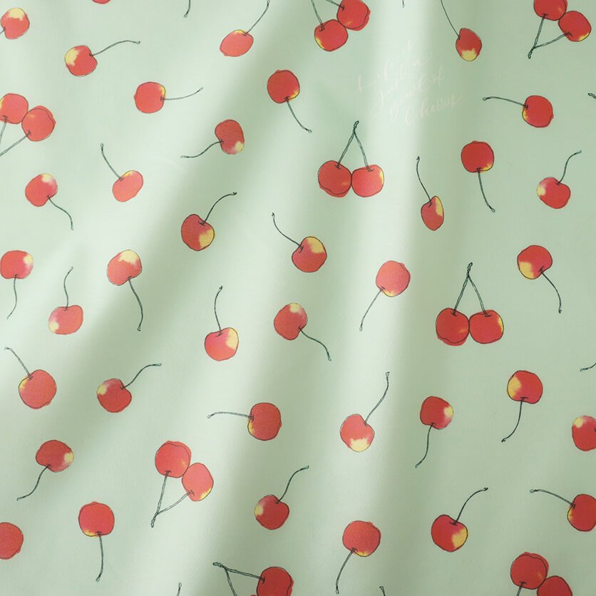 cherry（グリーン）フルーツ・さくらんぼ柄- 布・生地の通販サイト 