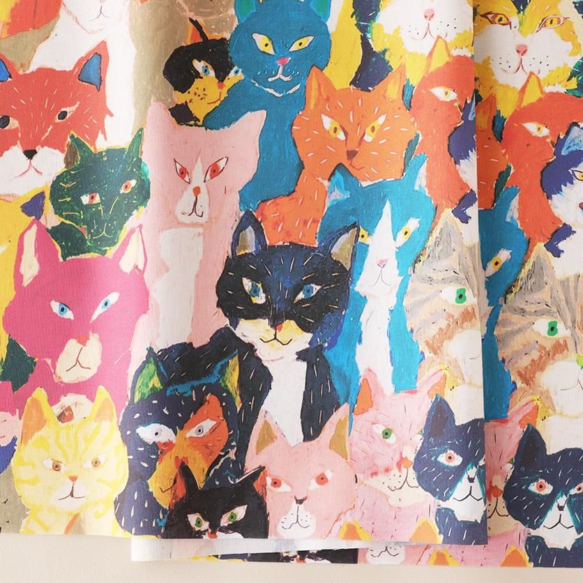 猫たちよ！（カラフル）ねこ柄- 布・生地の通販サイト：nunocoto fabric