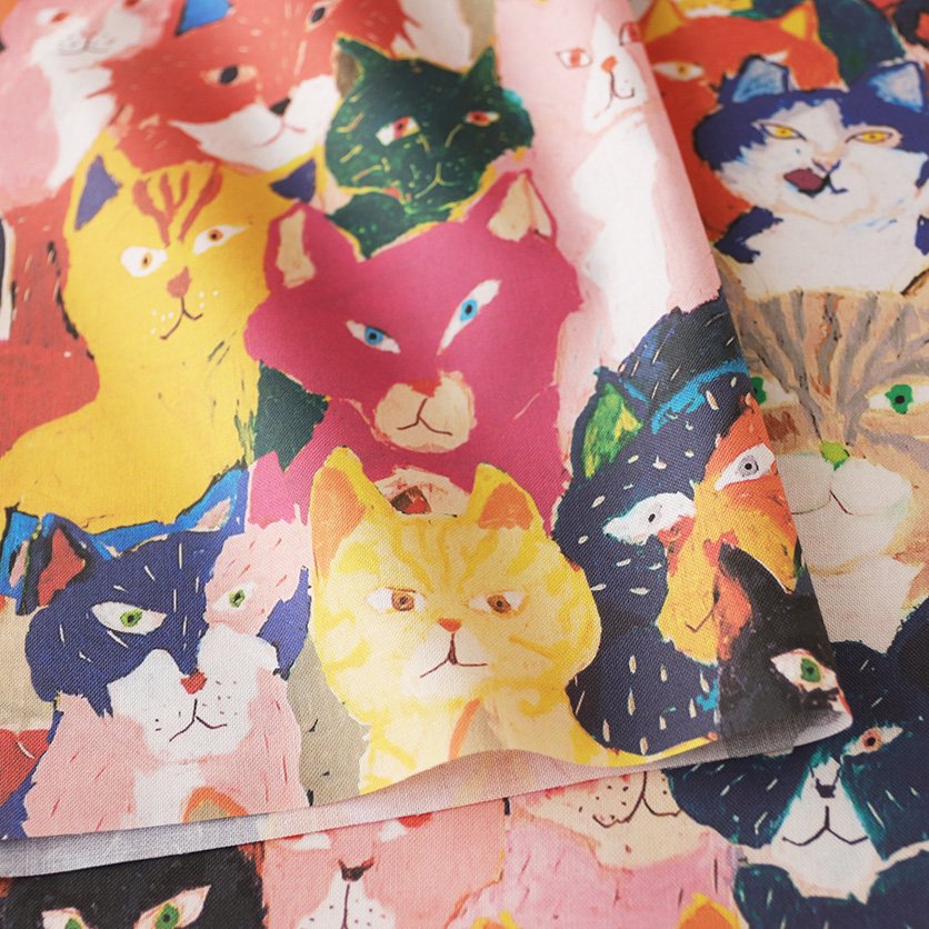 猫たちよ！（カラフル）ねこ柄- 布・生地の通販サイト：nunocoto fabric