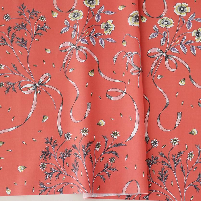 bouquet（レッド）リボン・花柄- 布・生地の通販サイト