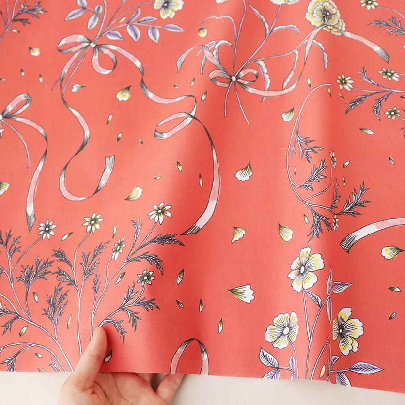 bouquet（レッド）リボン・花柄- 布・生地の通販サイト：nunocoto fabric