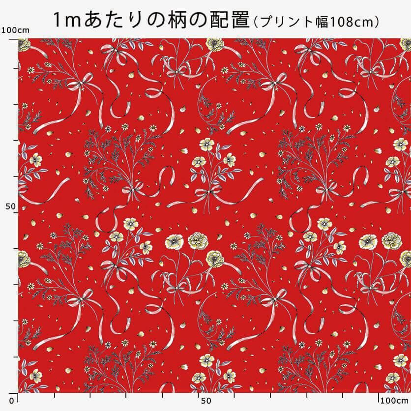 花柄リボンデザインブランケット bouquet（レッド）リボン・花柄- 布・生地の通販サイト