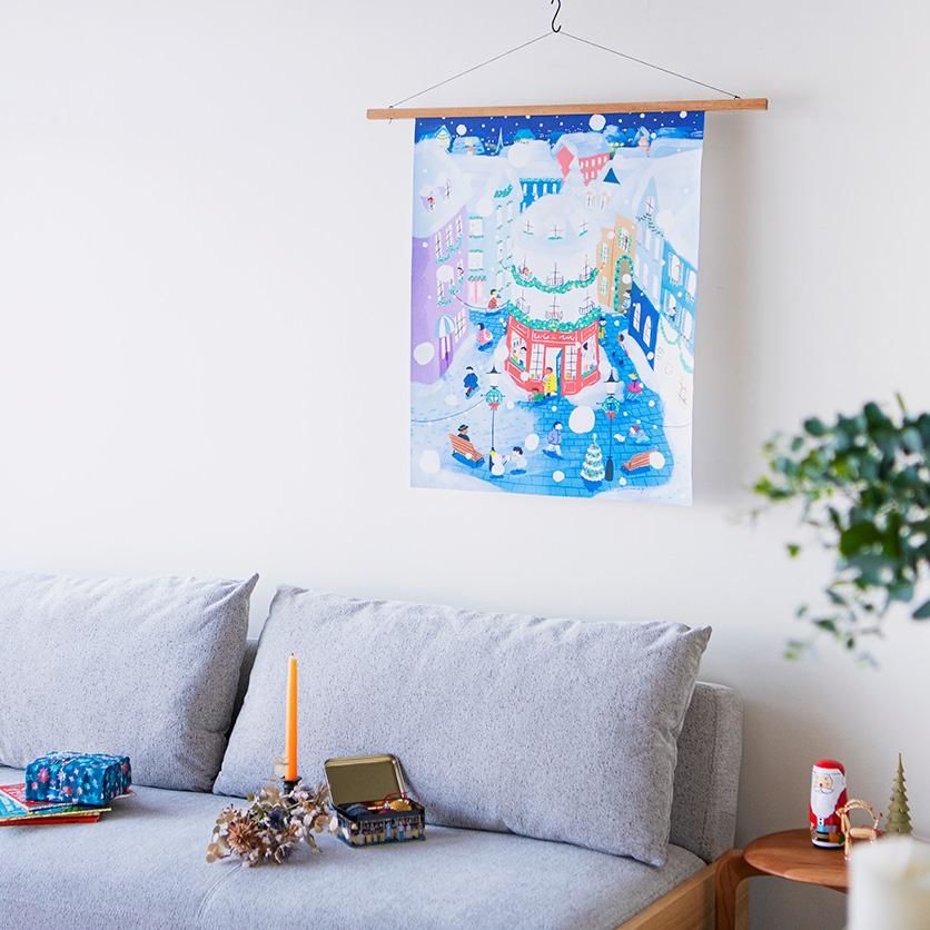 ファブリックポスター：本屋のあるクリスマスの街（大桃洋祐