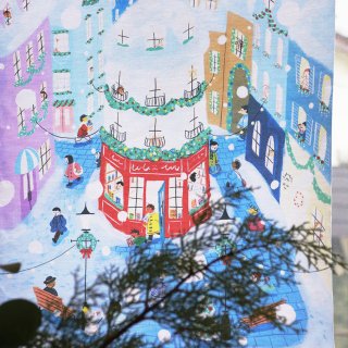 ファブリックポスター：本屋のあるクリスマスの街（大桃洋祐）