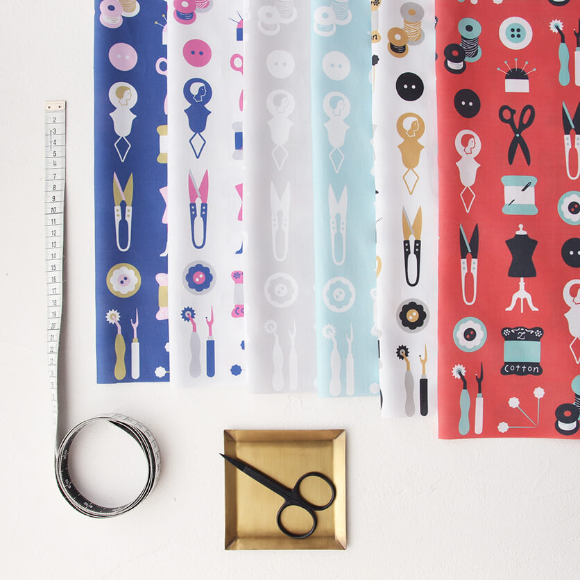tailor（グレー）裁縫道具柄- 布・生地の通販サイト：nunocoto fabric