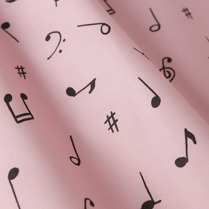 音楽デザインの着物反物 ダークパープル 小紋 ピエロ 音符 レトロ