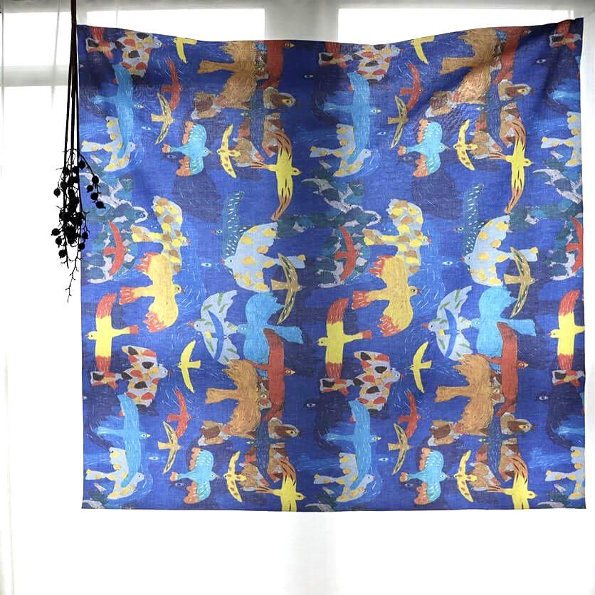 鳥のパステル画 鳥たちよ！鳥柄- 布・生地の通販サイト：nunocoto fabric