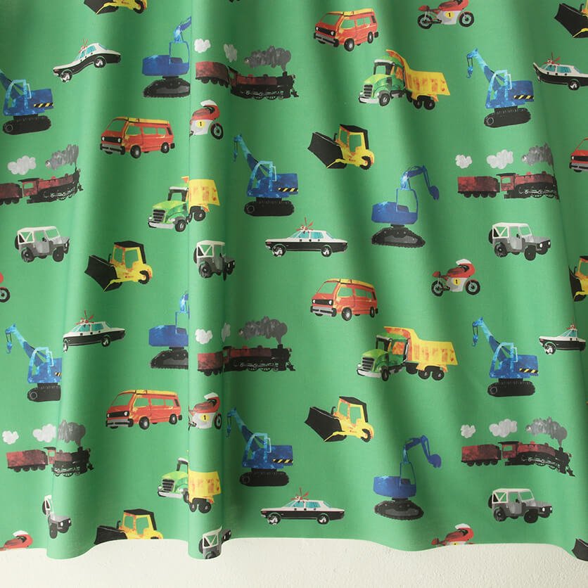 はたらくくるま（グリーン）車柄- 布・生地の通販サイト：nunocoto fabric