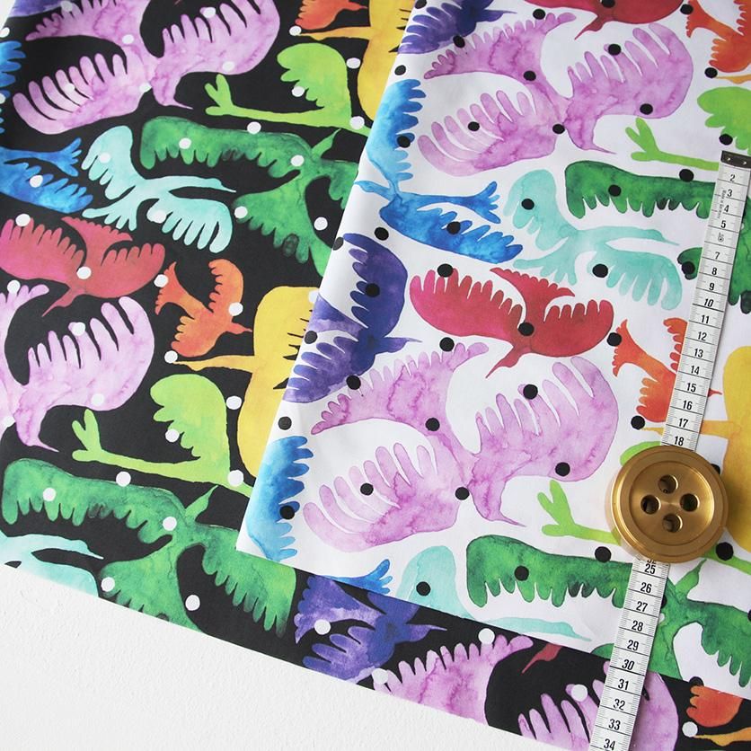 Rainbow birds(ホワイト)鳥柄- 布・生地の通販サイト Rainbow birds(ホワイト)鳥柄- 布・生地の通販サイト