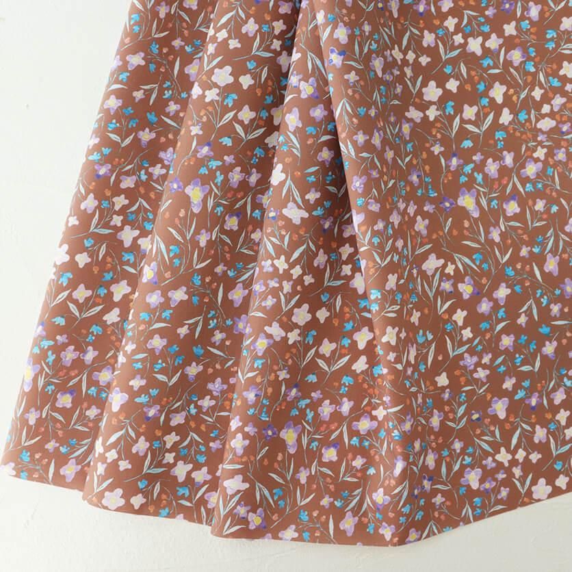 ハンドメイド ふんわり タックスカート リネン ブラウン S相当