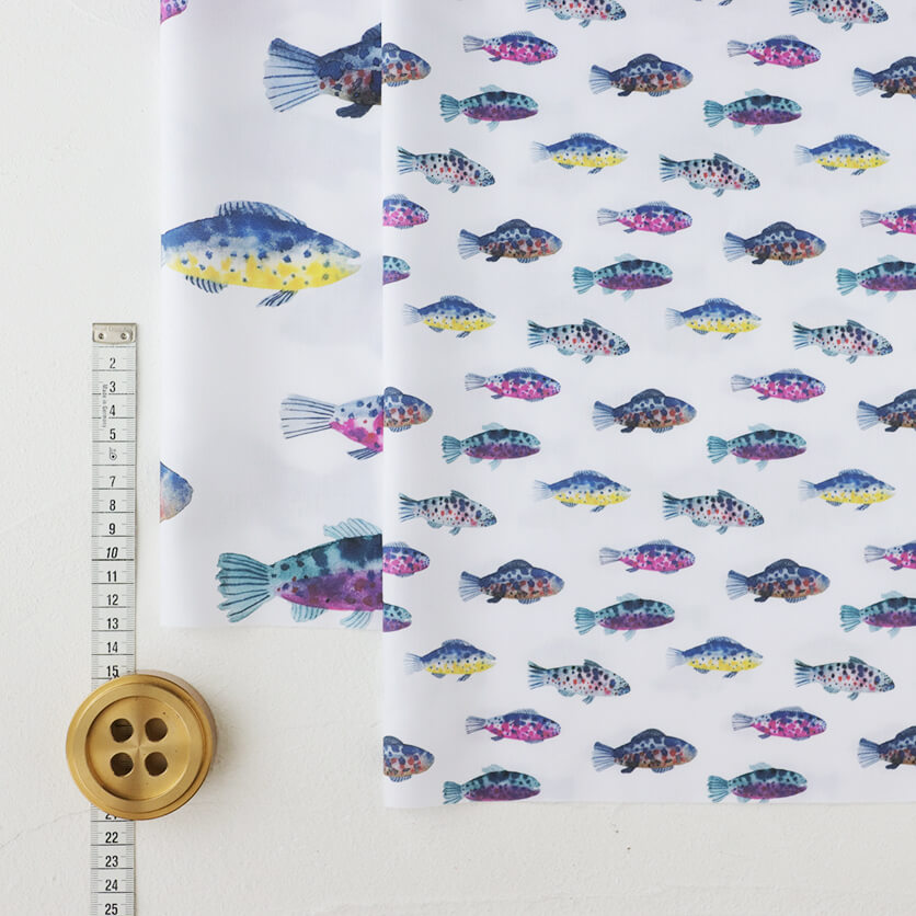 ニジマス釣りの日（ピンク） 魚柄- 布・生地の通販サイト：nunocoto fabric