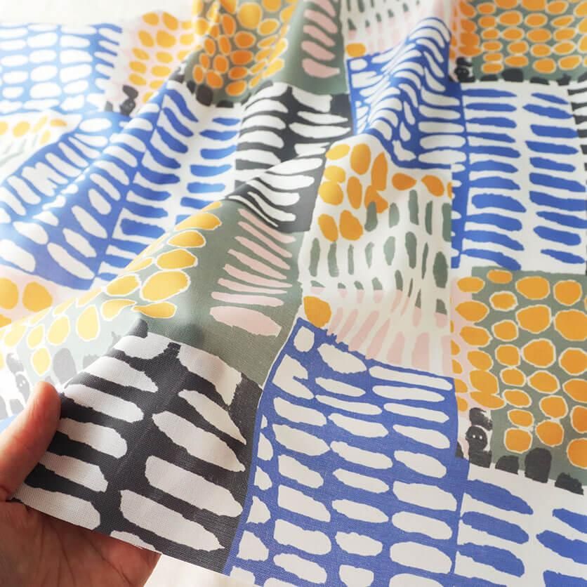 田んぼ（ブルー×オレンジ）幾何学模様- 布・生地の通販サイト